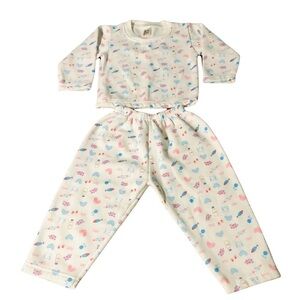 PINK CHILI - GIRLS CUTE PAJAMAS SIZE 1 / 2 white with light blue and pink cats